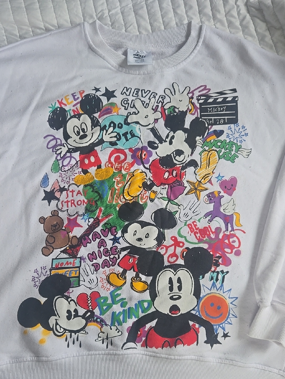 Disney White Vintage Graffiti Mickey Mouse Sweatshirt 90s